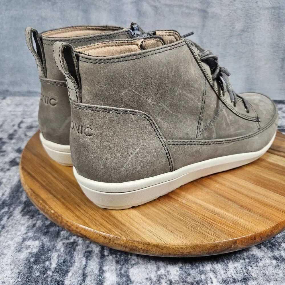 Vionic Shawna Water Resistant High Top Gray Nubuck Leather 10 M Side Zip Lace Up